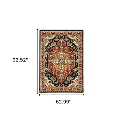 5' X 8' Red and Black Oriental Power Loom Area Rug