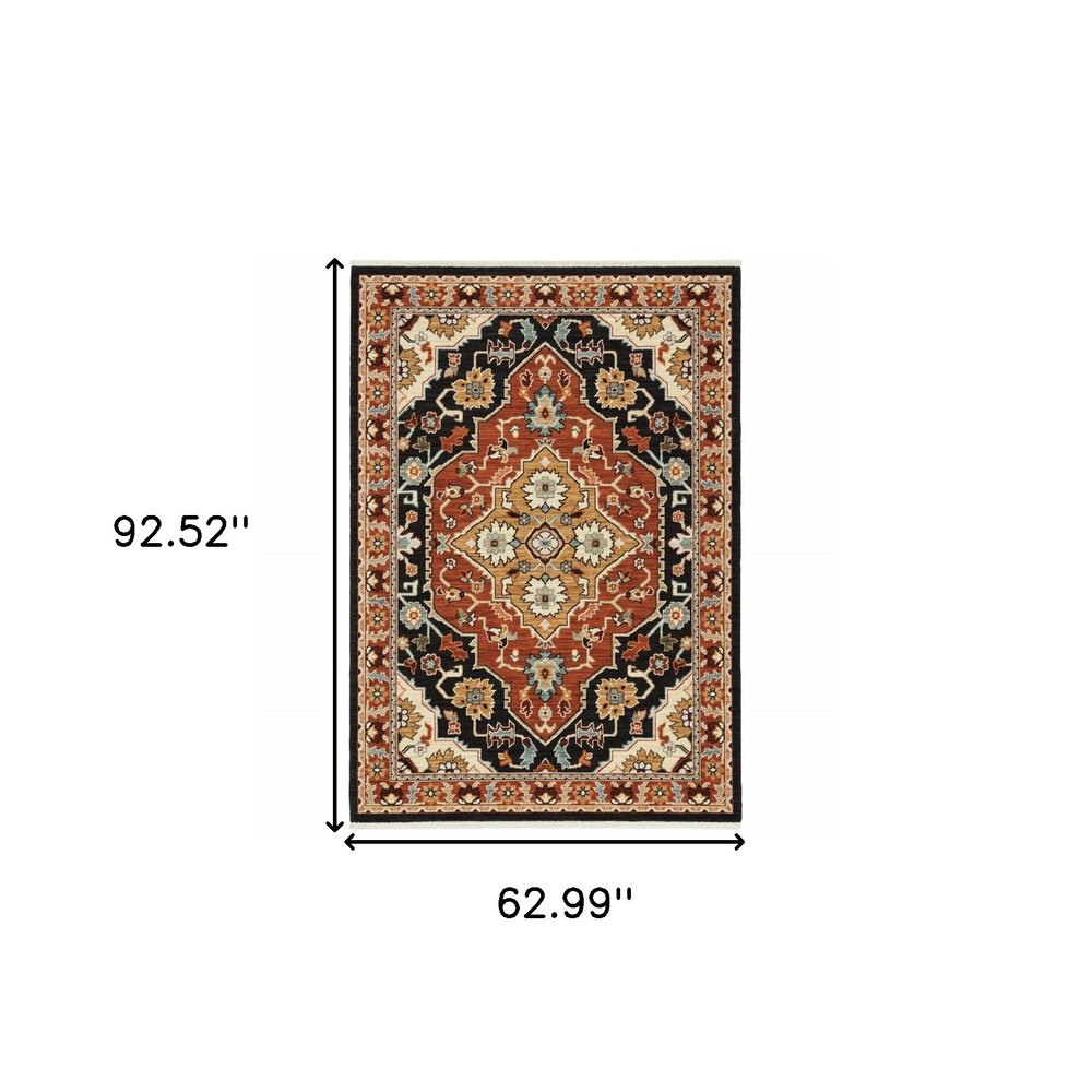 5' X 8' Red and Black Oriental Power Loom Area Rug