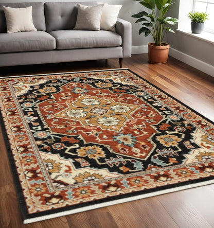 5' X 8' Red and Black Oriental Power Loom Area Rug