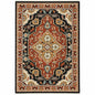 7' X 10' Black And Red Oriental Area Rug With Fringe