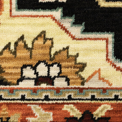 7' X 10' Black And Red Oriental Area Rug With Fringe