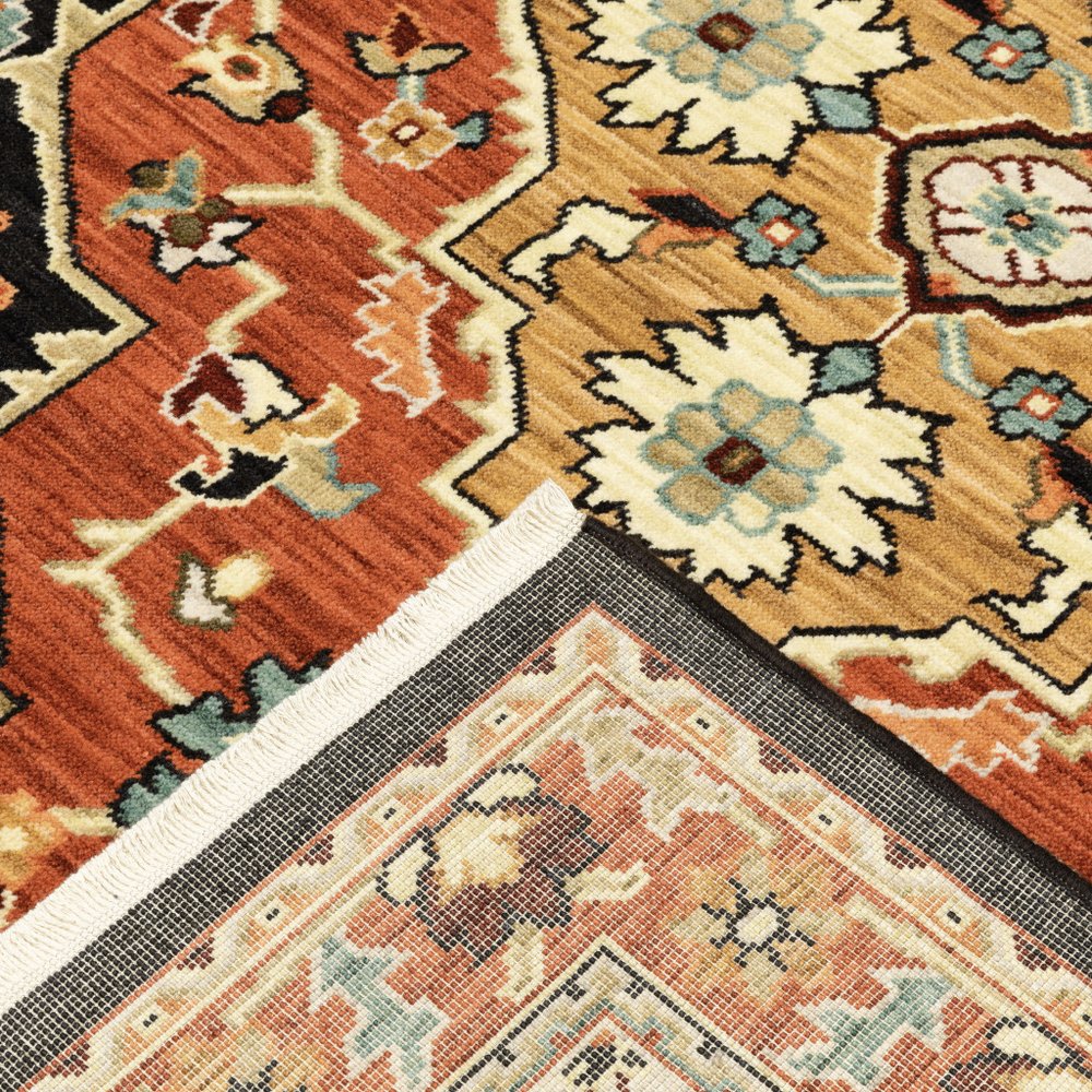 7' X 10' Black And Red Oriental Area Rug With Fringe