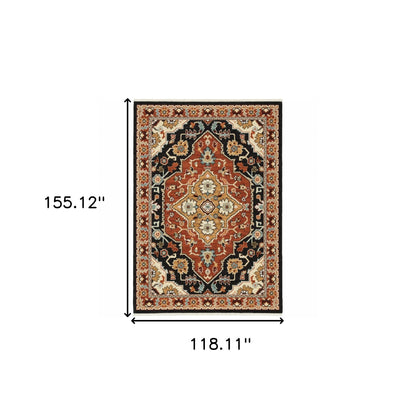 10' X 13' Red and Black Oriental Power Loom Area Rug