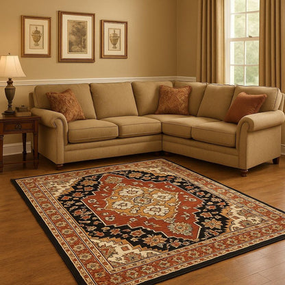 10' X 13' Red and Black Oriental Power Loom Area Rug