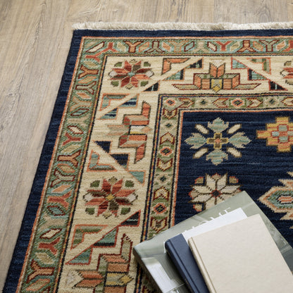 6' Blue and Beige Oriental Power Loom Runner Rug