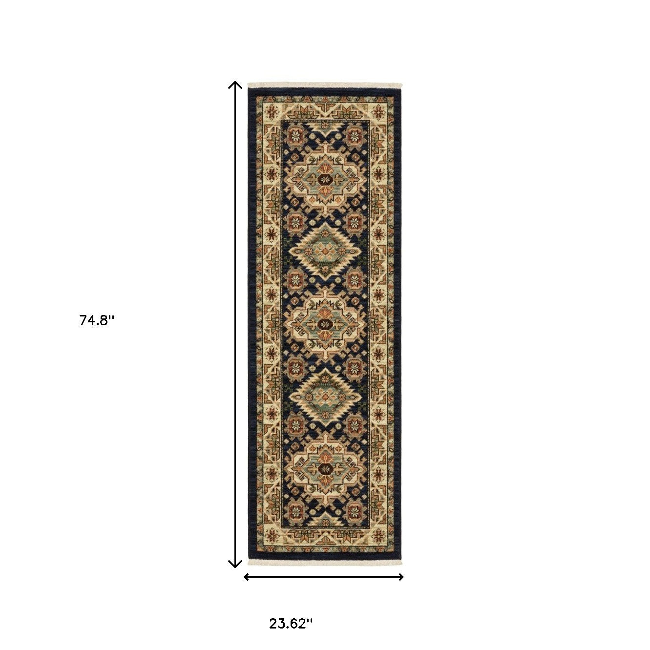 6' Blue and Beige Oriental Power Loom Runner Rug