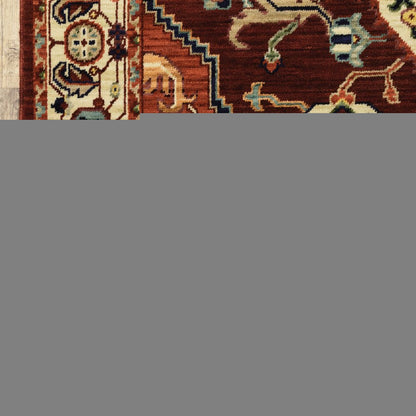 2' X 6' Red Ivory Orange And Blue Oriental Power Loom Stain Resistant Runner Rug With Fringe
