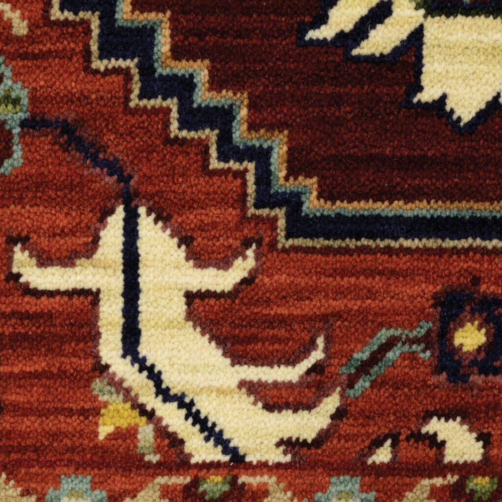 7' X 10' Red And Ivory Oriental Area Rug With Fringe