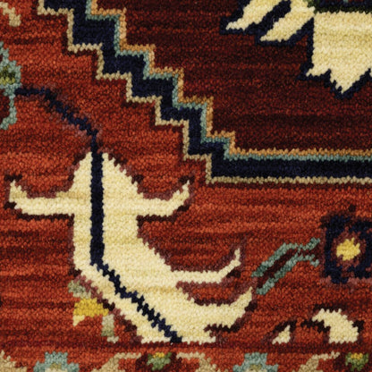 8' X 11' Red And Ivory Oriental Area Rug With Fringe