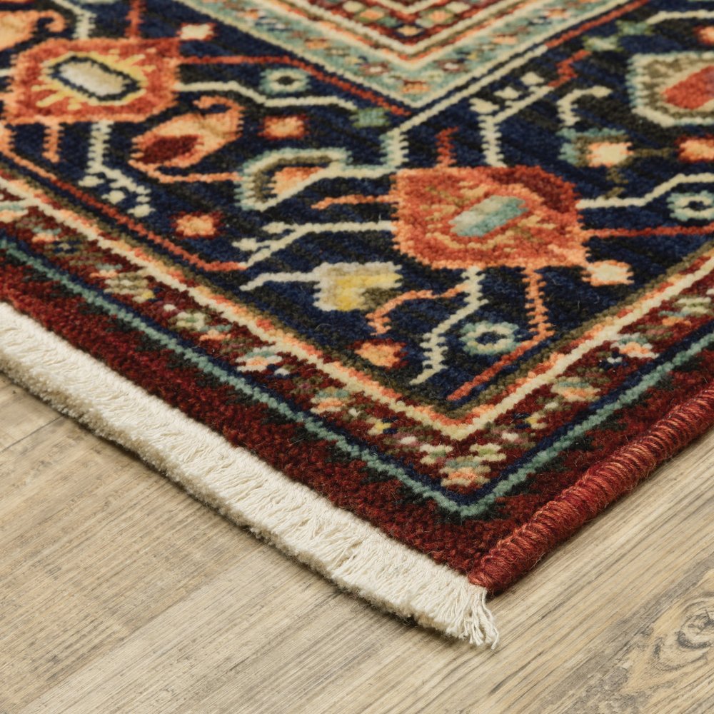 6' Red Blue And Black Medallion Runner Rug