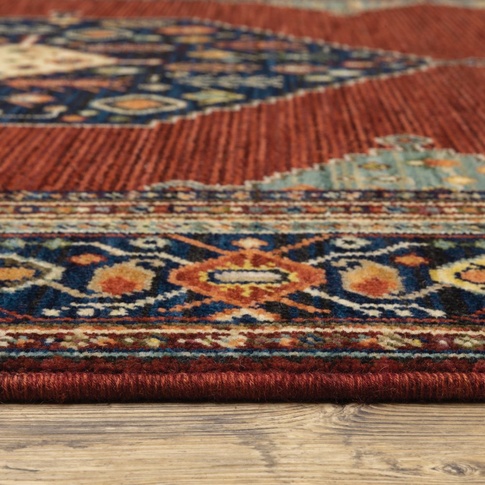 6' Red Blue And Black Medallion Runner Rug