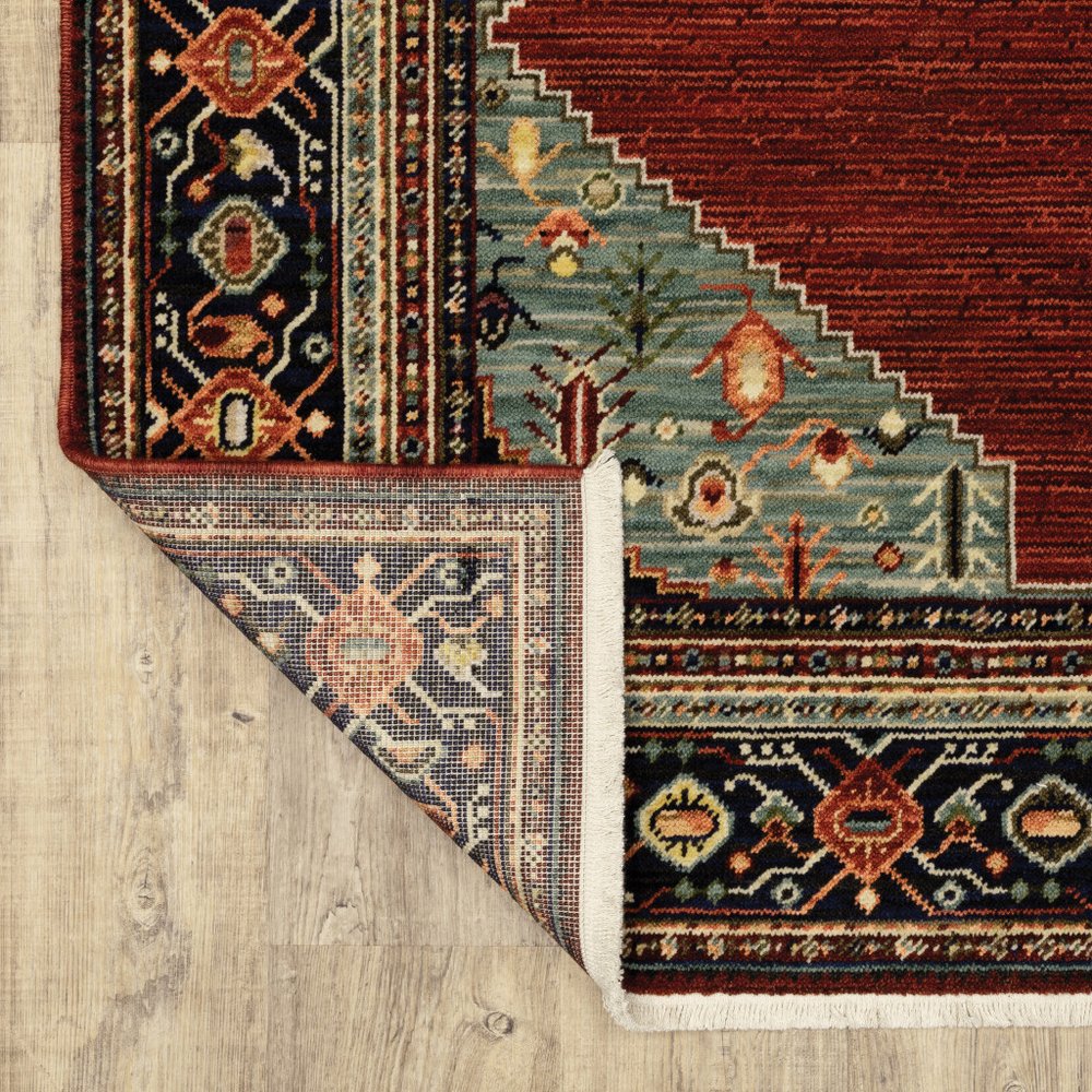6' Red Blue And Black Medallion Runner Rug