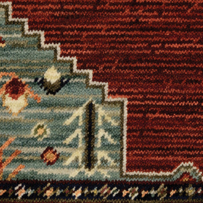 6' Red Blue And Black Medallion Runner Rug