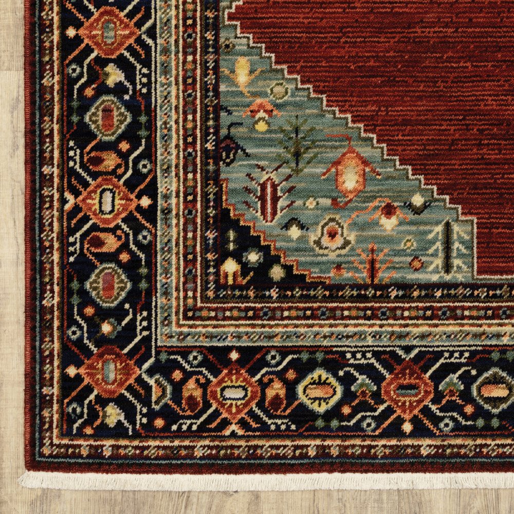 6' Red Blue And Black Medallion Runner Rug
