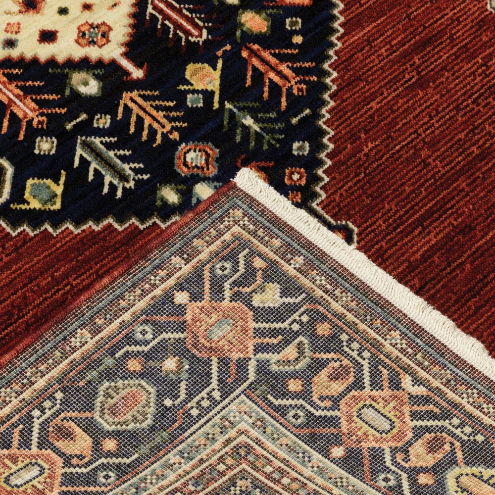 6' Red Blue And Black Medallion Runner Rug