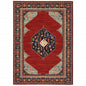 5' X 8' Red Blue And Black Oriental Area Rug With Fringe