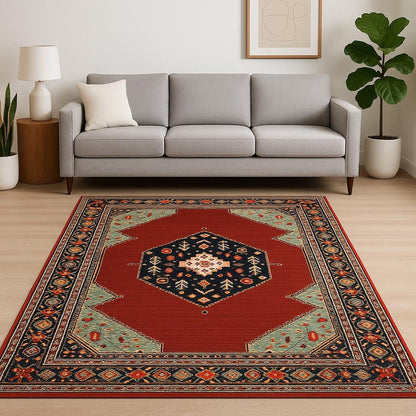 10' X 13' Red and Black Oriental Power Loom Area Rug