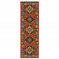 2' X 6' Red Gold Blue Brown Oriental Power Loom Stain Resistant Runner Rug With Fringe