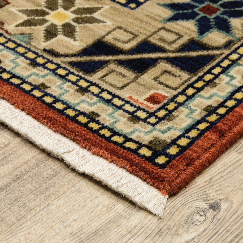 3' X 5' Red Blue and White Oriental Power Loom Area Rug