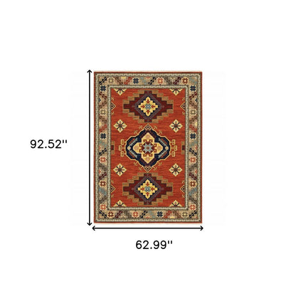 5' X 8' Red And Gold Oriental Area Rug