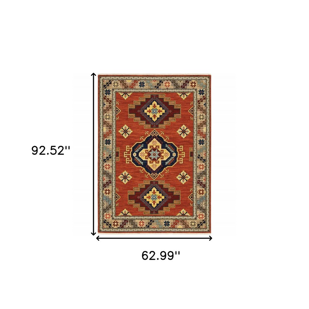 5' X 8' Red And Gold Oriental Area Rug