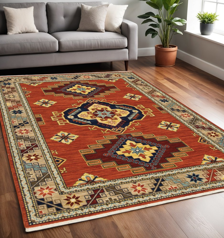 5' X 8' Red And Gold Oriental Area Rug
