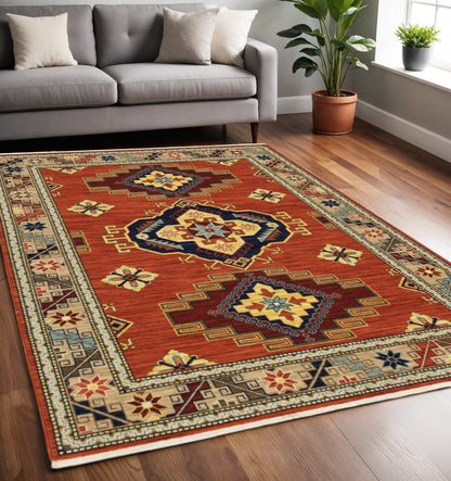 5' X 8' Red And Gold Oriental Area Rug