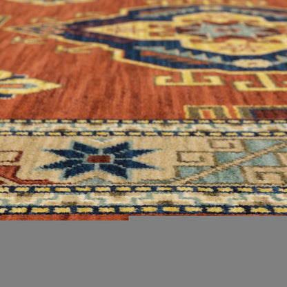 6' X 9' Red Gold Blue Brown Oriental Power Loom Stain Resistant Area Rug With Fringe