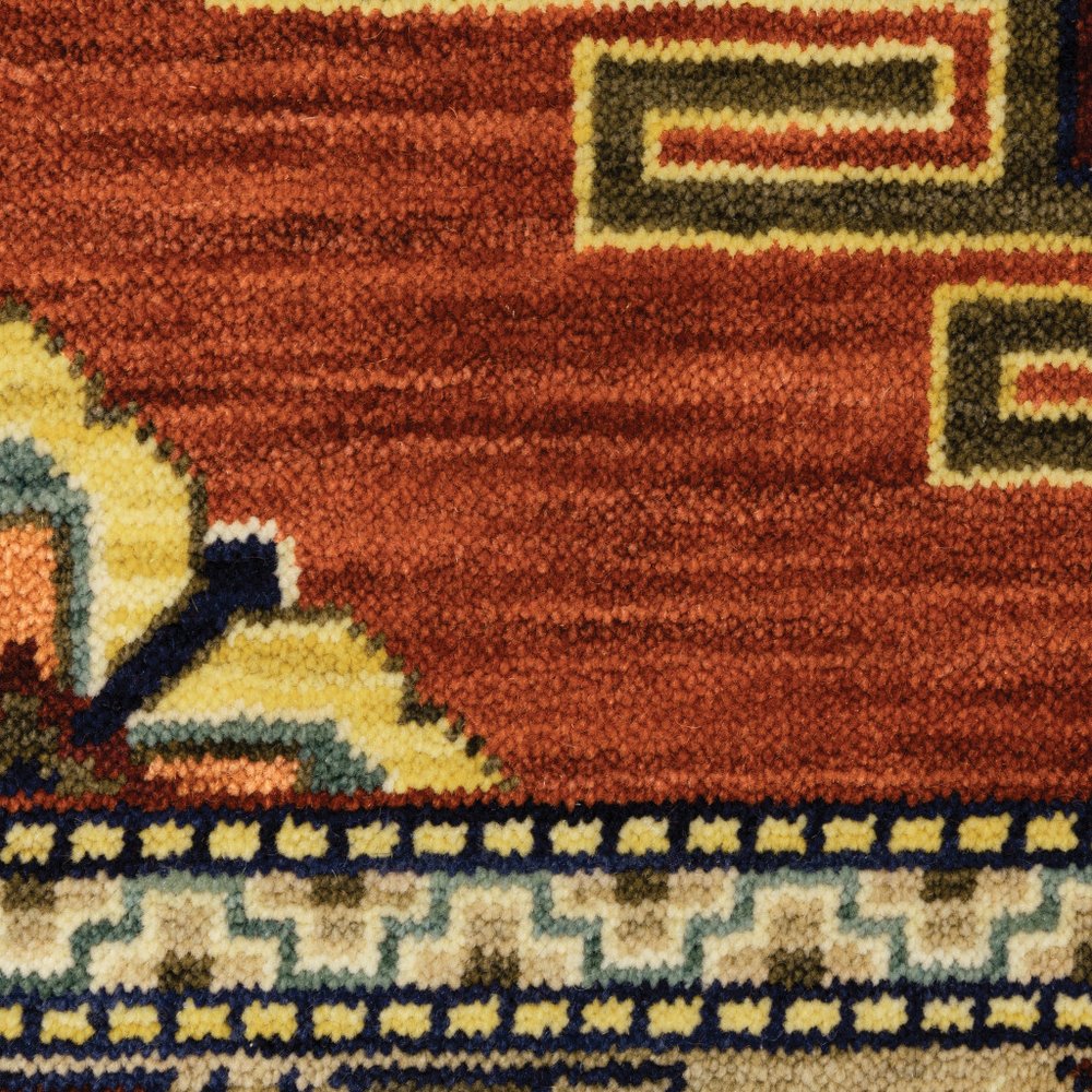 6' X 9' Red Gold Blue Brown Oriental Power Loom Stain Resistant Area Rug With Fringe