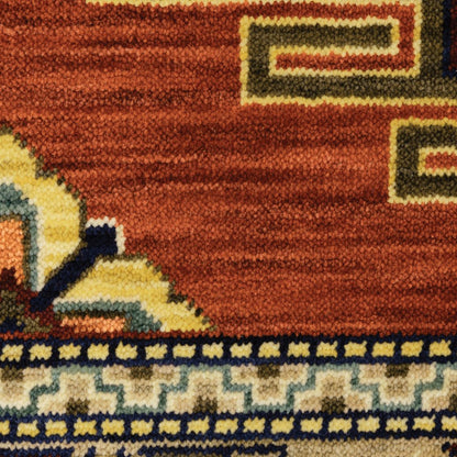 6' X 9' Red Gold Blue Brown Oriental Power Loom Stain Resistant Area Rug With Fringe