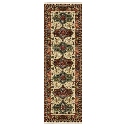 6' Red Blue and White Oriental Power Loom Runner Rug