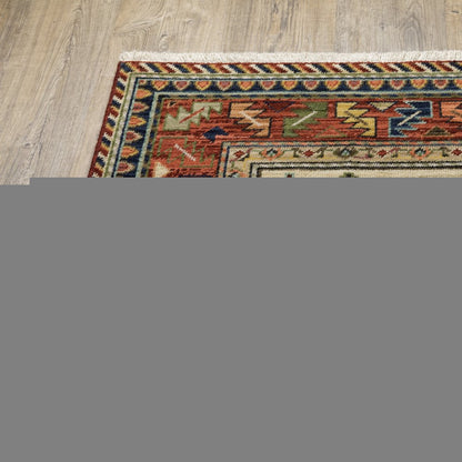6' Red Blue and White Oriental Power Loom Runner Rug