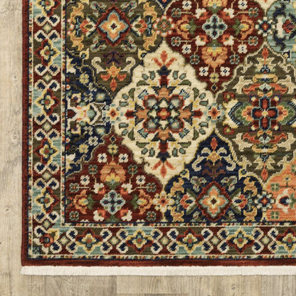 5' X 8' Red And Ivory Oriental Area Rug With Fringe