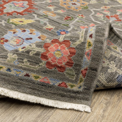 2' X 3' Gray Blue And Orange Oriental Area Rug With Fringe