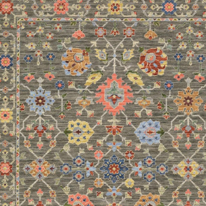 2' X 6' Grey Salmon Pink Gold Blue Rust Deep Blue Ivory And Green Oriental Power Loom Stain Resistant Runner Rug With Fringe