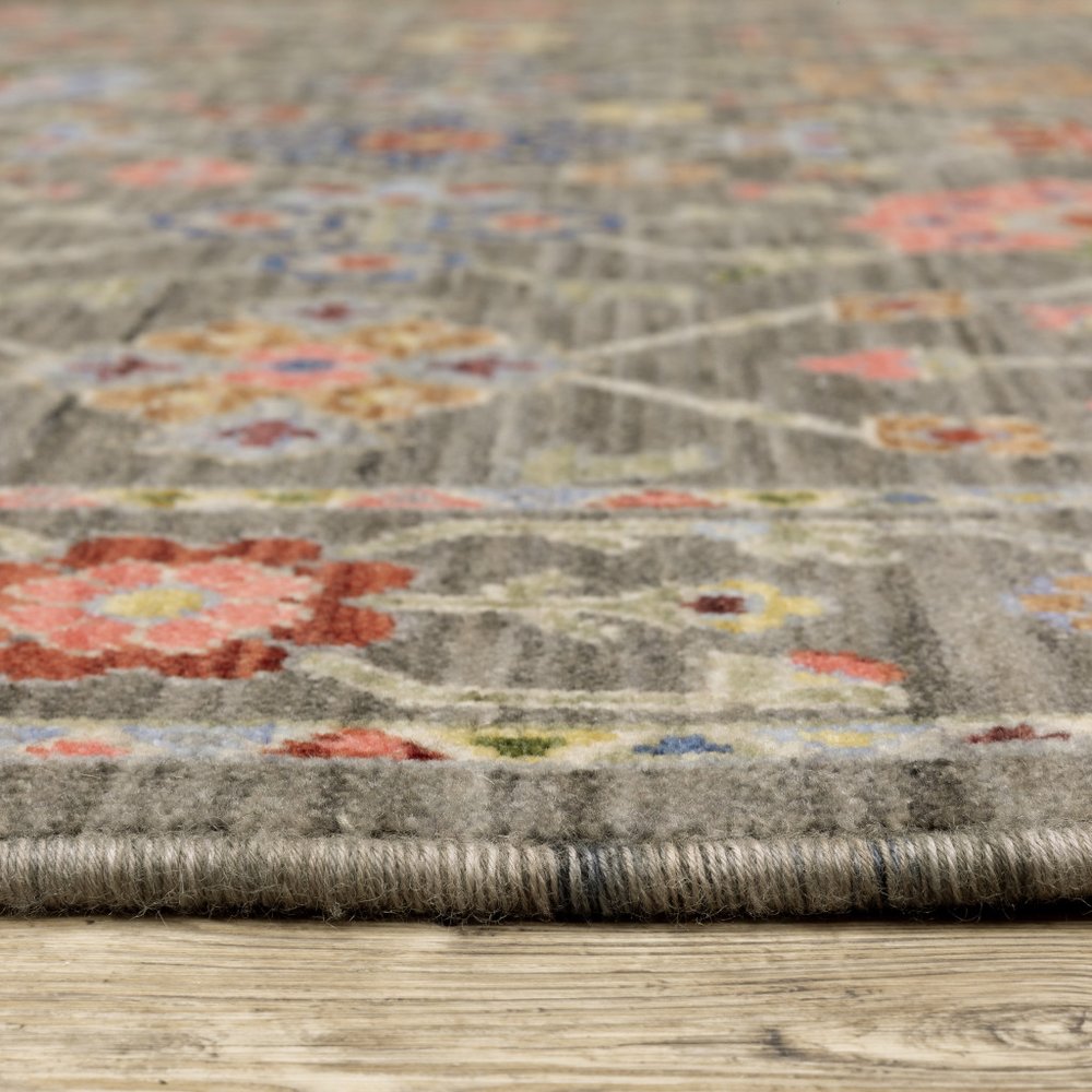 5' X 8' Gray Blue And Orange Oriental Area Rug With Fringe