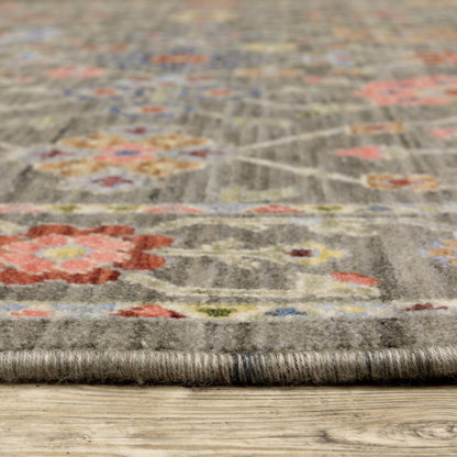 5' X 8' Gray Blue And Orange Oriental Area Rug With Fringe