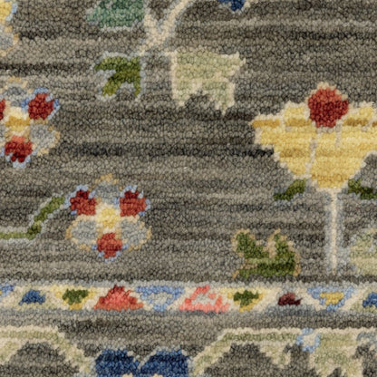 5' X 8' Gray Blue And Orange Oriental Area Rug With Fringe