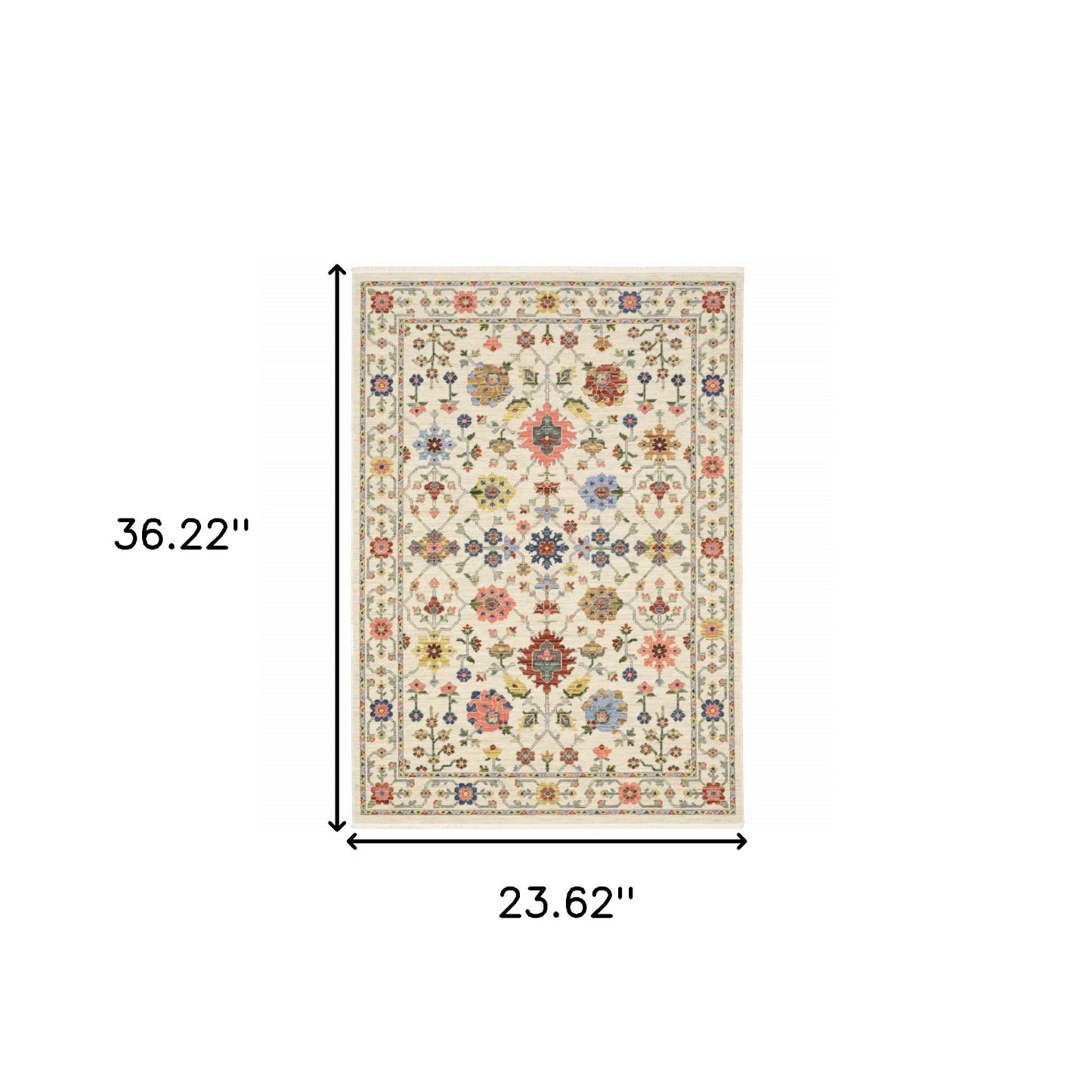 2' X 3' Ivory Oriental Power Loom Stain Resistant Area Rug With Fringe