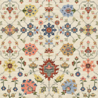 2' X 3' Ivory Oriental Power Loom Stain Resistant Area Rug With Fringe