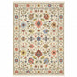 5' X 8' Ivory and Blue Oriental Power Loom Area Rug With Fringe