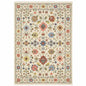 6' X 9' Ivory Salmon Pink Gold Blues Grey Rust And Green Oriental Power Loom Stain Resistant Area Rug With Fringe