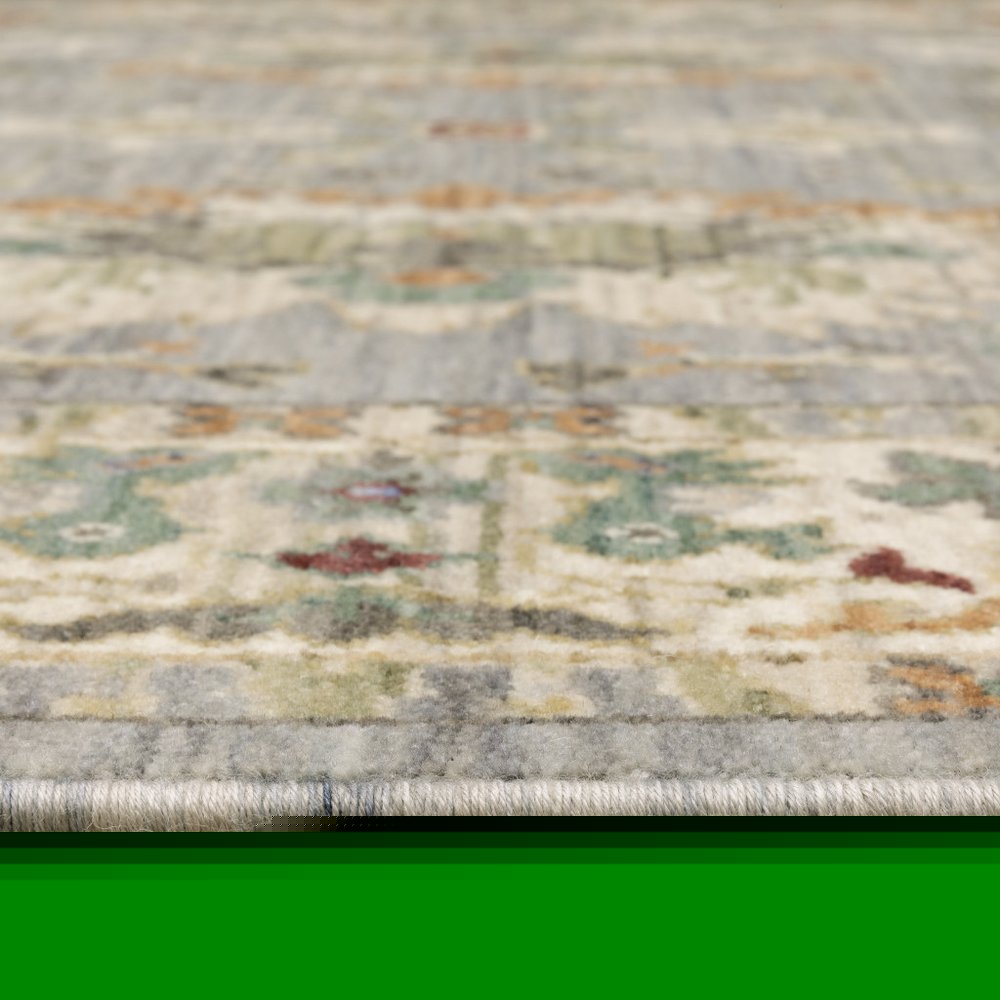 3' X 5' Grey Ivory Orange Teal Green Charcoal Blue And Red Oriental Power Loom Stain Resistant Area Rug With Fringe