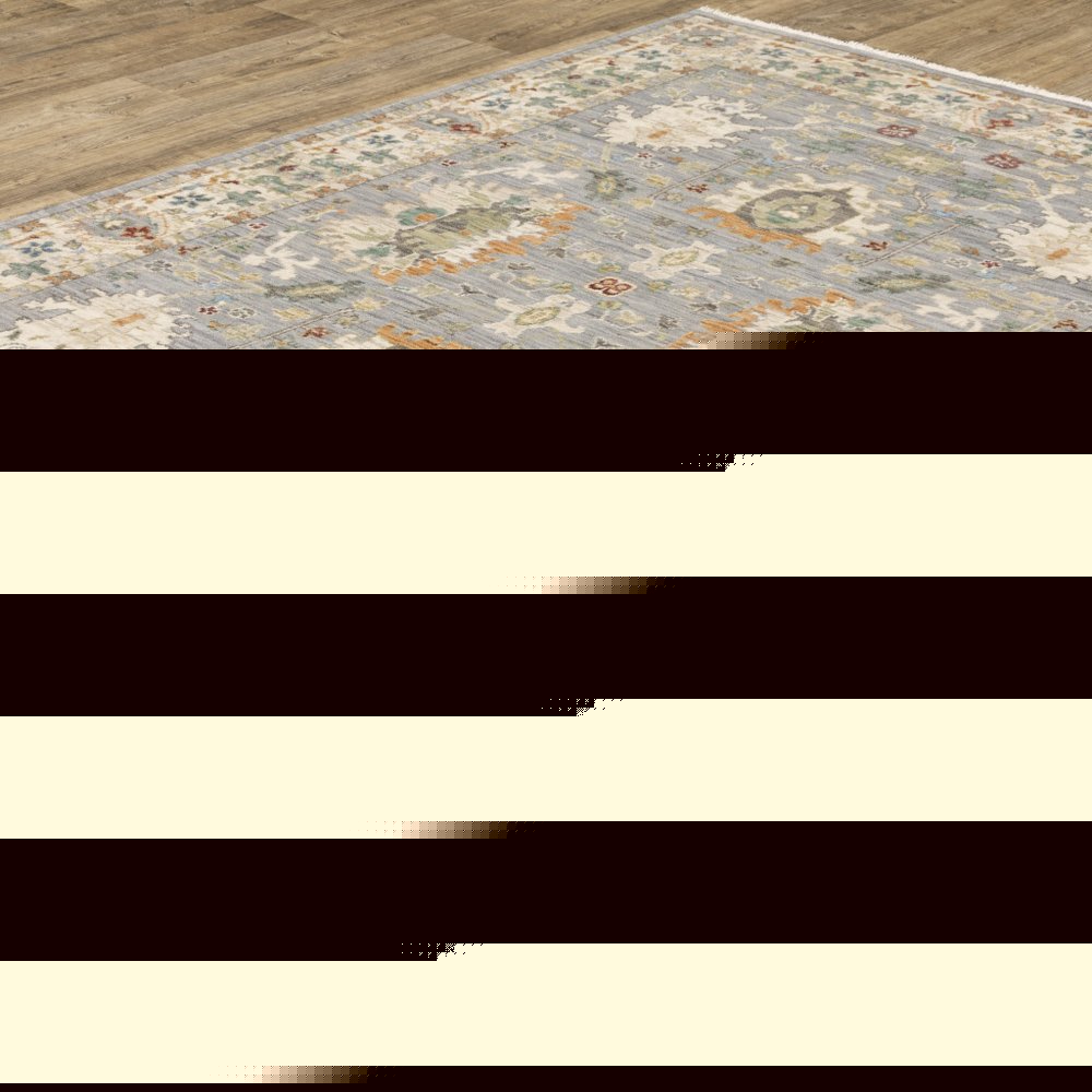 3' X 5' Grey Ivory Orange Teal Green Charcoal Blue And Red Oriental Power Loom Stain Resistant Area Rug With Fringe