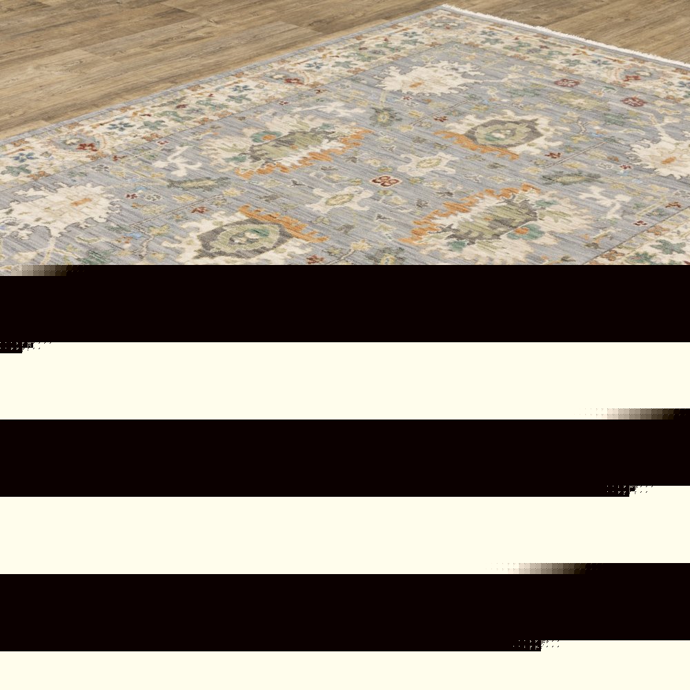 6' X 9' Grey Ivory Orange Teal Green Charcoal Blue And Red Oriental Power Loom Stain Resistant Area Rug With Fringe