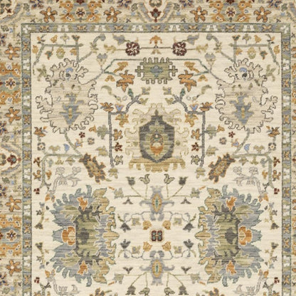 2' X 6' Ivory Grey Orange Green Blue And Red Oriental Power Loom Stain Resistant Runner Rug With Fringe