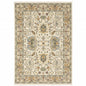 3' X 5' Ivory Grey Orange Green Blue And Red Oriental Power Loom Stain Resistant Area Rug With Fringe