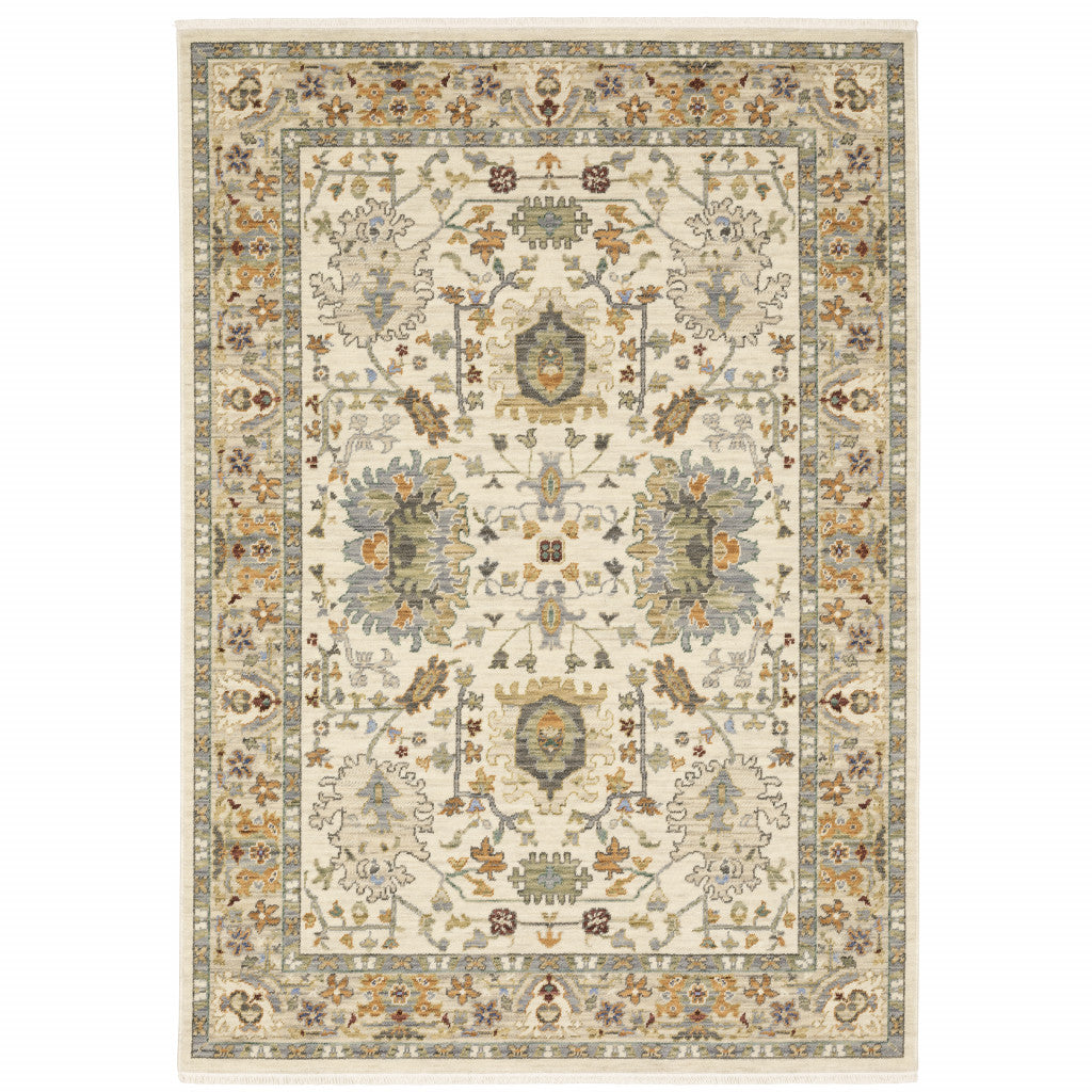 6' X 9' Brown And Ivory Oriental Power Loom Area Rug With Fringe