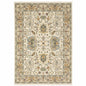 8' X 11' Ivory Oriental Power Loom Stain Resistant Area Rug With Fringe