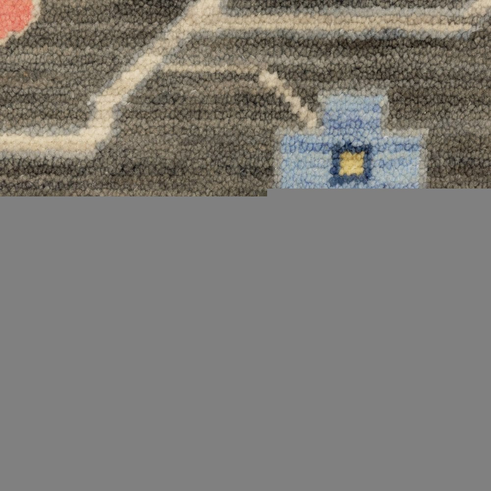 2' X 6' Grey Blue Pink Orange Rust Red Green And Ivory Oriental Power Loom Stain Resistant Runner Rug With Fringe